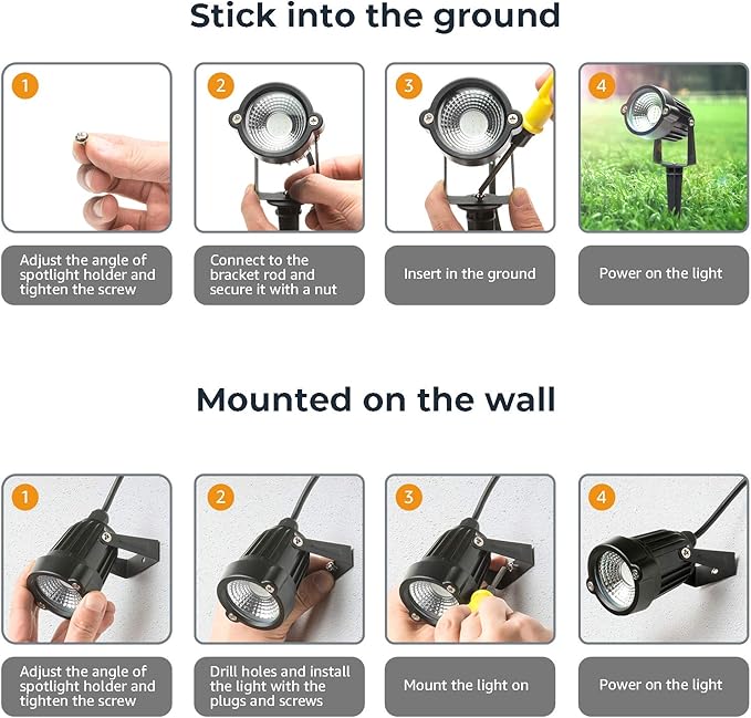 Yard Spot Lights, 10W Colored Spotlights Waterproof Memory Dimmable Remote Control with Timer Spiked Stand for Outdoor Landscape Lawn Garden Porch Pathway, 2 in Set
