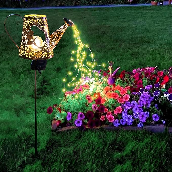 YJFWAL Solar Watering Can with Warm White LED Lights Outdoor Waterproof Fairy Garden Decor for Pathway, Yard, Lawn, Patio Perfect Decorations Gardening Gifts, Birthday Present for Women, Mom, Grandma