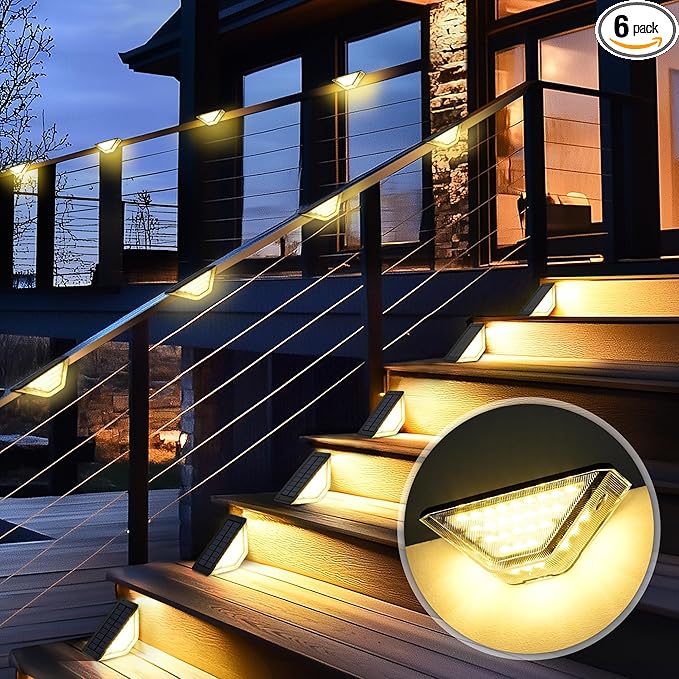 SOLPEX Solar Step Lights Outdoor,Solar Deck Lights for Outside,Two-Sided Stair Lights with 33 LEDs,Waterproof IP65 for Garden,Fence,Deck,Steps,Stair,Porch(10 Pack,Warm White)