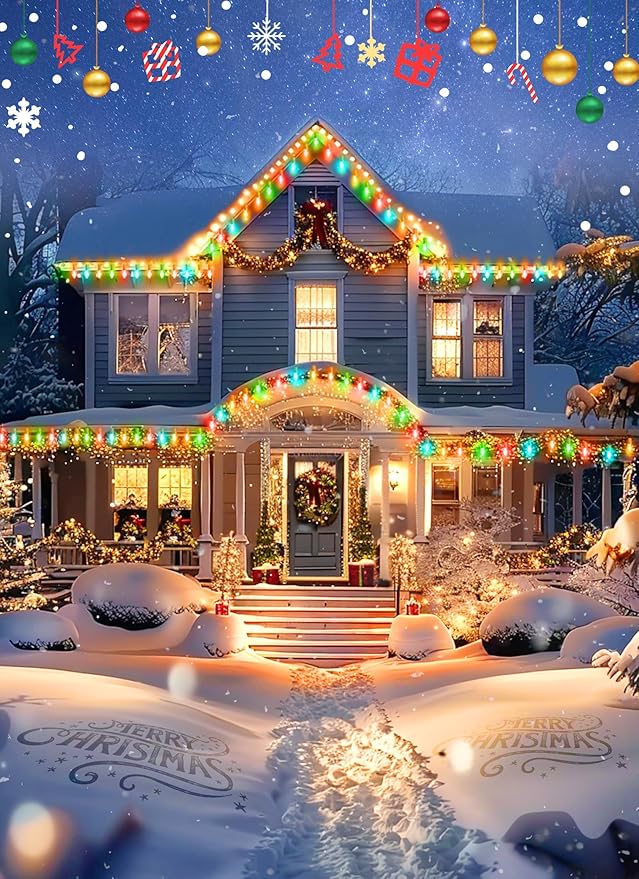 C7 Multicolor Christmas String Lights - 50ft 2 Pack Vintage Christmas Tree Lights, Outdoor Roofline String Lights with 50+2 Spare Bulbs for Patio Garden Holiday Indoor Home Xmas Decoration