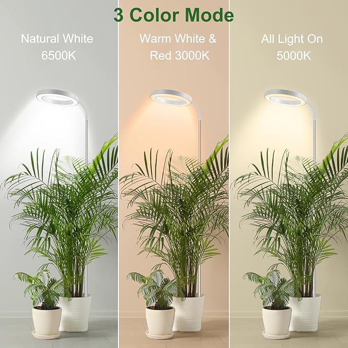 wolezek Grow Lights for Indoor Plants Full Spectrum, 80 LEDs 3 Colors Grow Light, 65in Large Plant Lights for Indoor Growing with 360ยฐGooseneck, 6/12/16H Timer, 5 Brightness, Height Adjustable, White