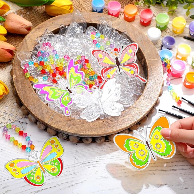30 Sets Suncatchers Window Art Kits, DIY Sun Catchers Bulk Crafts Paint Your Own Window Ornaments for Boys Girls Classroom Home Party Birthday Activity Decor (Butterfly Style)