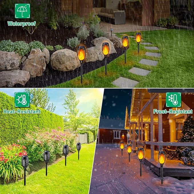 IkeeRuic Solar Flame Torch Lights for Outdoor Decor, 12Pack Outdoor Lights Solar Powered Waterproof, LED Torches for Outside Decor, Luces Solares Outdoor Decorations for Patio Garden Art