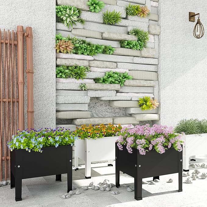 aboxoo 14 inch Planter Raised Garden Bed with Legs Outdoor Metal Small White Planter Box Elevated Garden Bed for Vegetables Flower Herb Patio