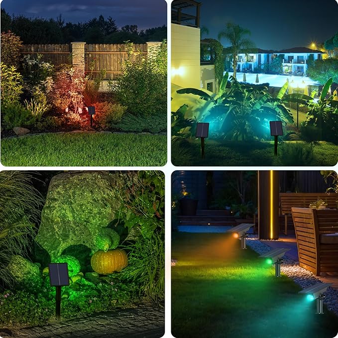4 Pack Color Changing Solar Power Spot Lights for Halloween Decorations, IP65 Outdoor Waterproof LED Landscape Spotlight Lamp for Outside Yard, Tree, Flag, Garden, Statues(Color Light)