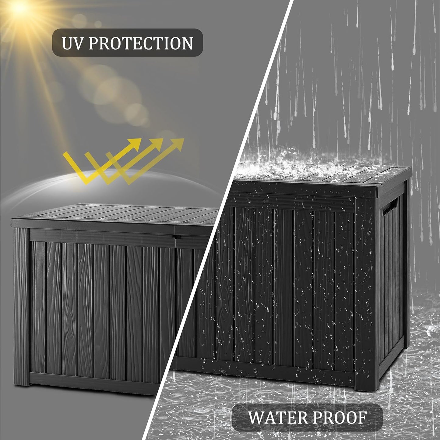 200 Gallon Waterproof Large Resin Deck Box Indoor/Outdoor Lockable Storage Container and Seating for Garden, Pool, and Patio (200 Gallon, Black)