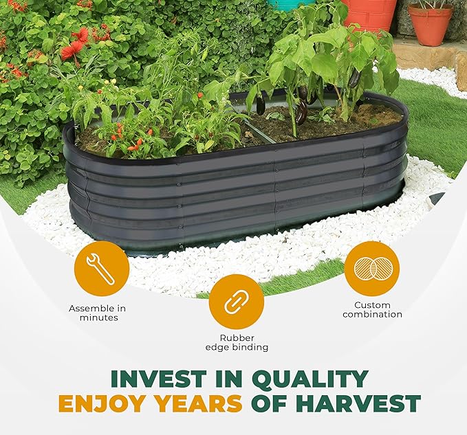 Utopia Home Galvanized Raised Garden Bed, 6 by 2 by 1 feet Lightweight Planter Boxes Outdoor with Easy Assembly, Large Garden Bed for Vegetables, Fruits, Flowers, Dark Grey