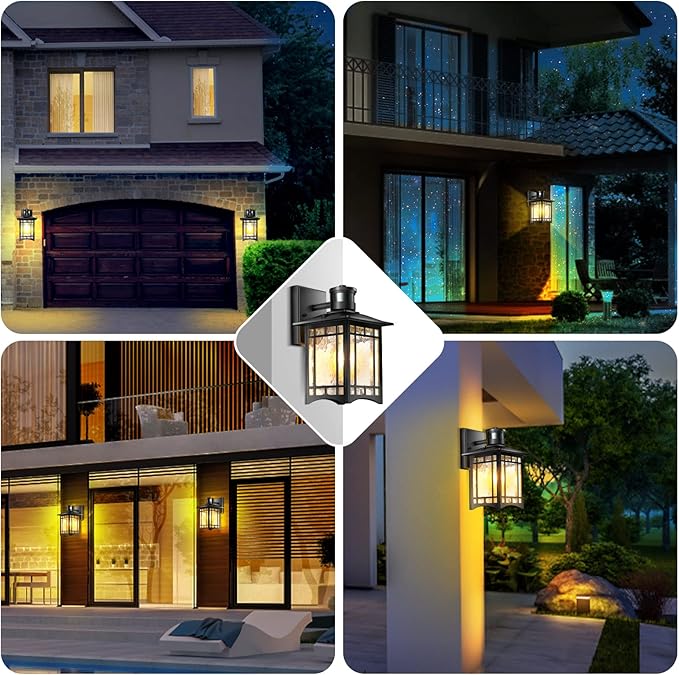Motion Sensor Outdoor Lights, Dusk to Dawn Light Fixture, Black Wall Sconce Lighting, Front Porch Light, Exterior Lights for House Patio, Outside Door Wall Mount Anti-Rust Lantern
