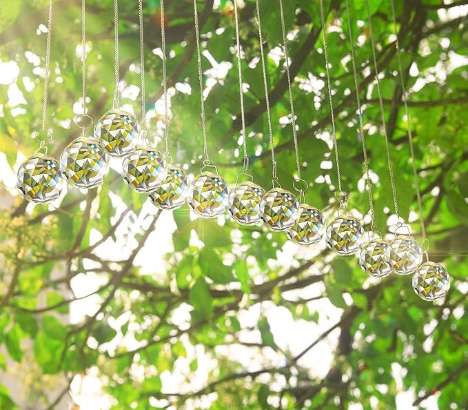 Merrynine 30mm/1.18" 20pcs Crystal Prism Suncatcher for Windows Hanging, Clear Glass Crystal Sun Catcher Beads for Pendants Maker, Crystal Balls for Indoor Window, Feng Shui, Women Girl Gifts