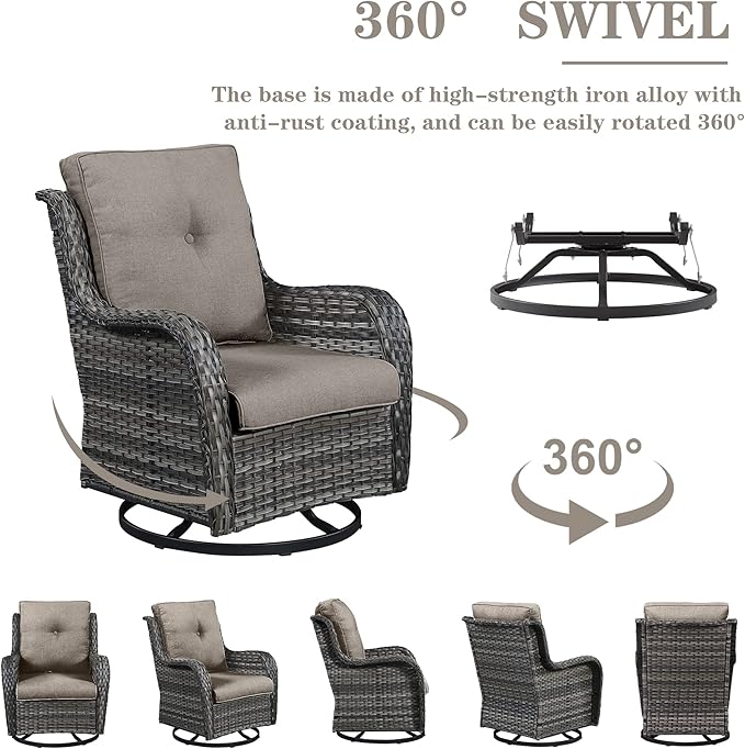 Wicker Patio Furniture Sets - 13 Piece Outdoor Rattan Furniture Conversation Sets with 4 Swivel Rocker Chairs, 2 Rattan Sofas, Wicker Ottomans and Coffee Table, Mixed Grey/Grey