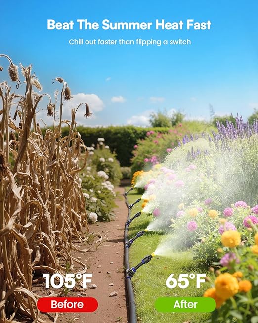 RAINPOINT Misters for Outside Patio - Upgraded 75FT(23M) Misting System Kit with Water Filter for Cooling Outdoor, 75FT Misting Line + 22 Mist Nozzles for Backyard Garden Porch Deck Greenhouse