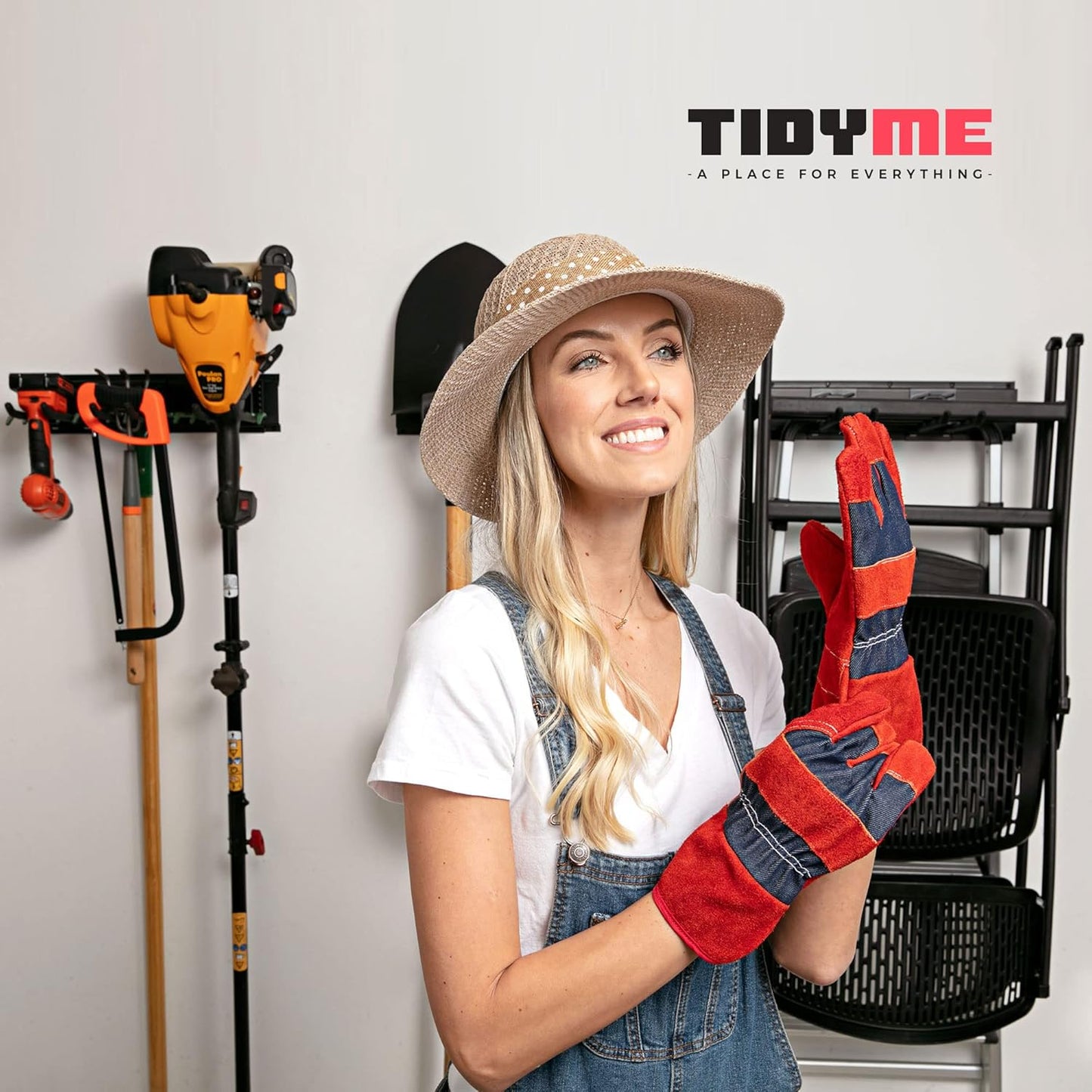 Garage Tool Organizer Wall Mount - 64 inches - Sturdy Storage Rack with Adjustable Hooks, Anti-Rust - Easy Installation, 400lbs Capacity - Garden Tool Organizer (04 Racks & 08 Hooks)
