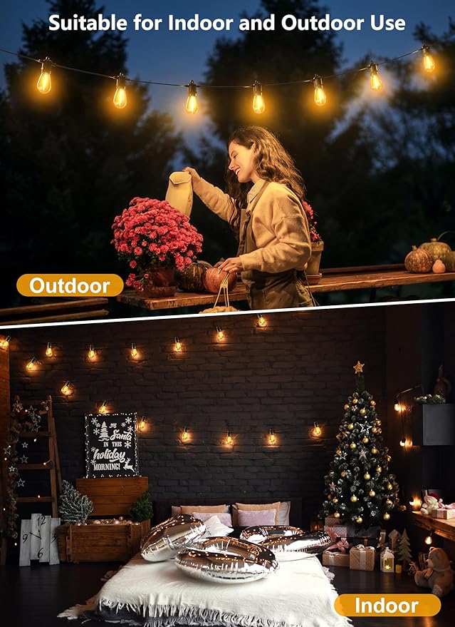 190FT Outdoor String Lights for Patio with 62 Shatterproof S14 Vintage Edison Bulbs, Waterproof Outside Hanging Lights for Backyard Deck Garden Party Xmas Decor, 2700K