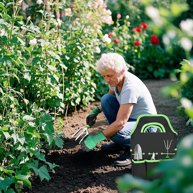 11Pcs Heavy Duty Gardening Tool Set, Shovel Stainless Steel with Non-Slip Rubber Grip, Canvas Storage Bag for Women Gardeners Pruning Shears Plant Care Weeding Tools