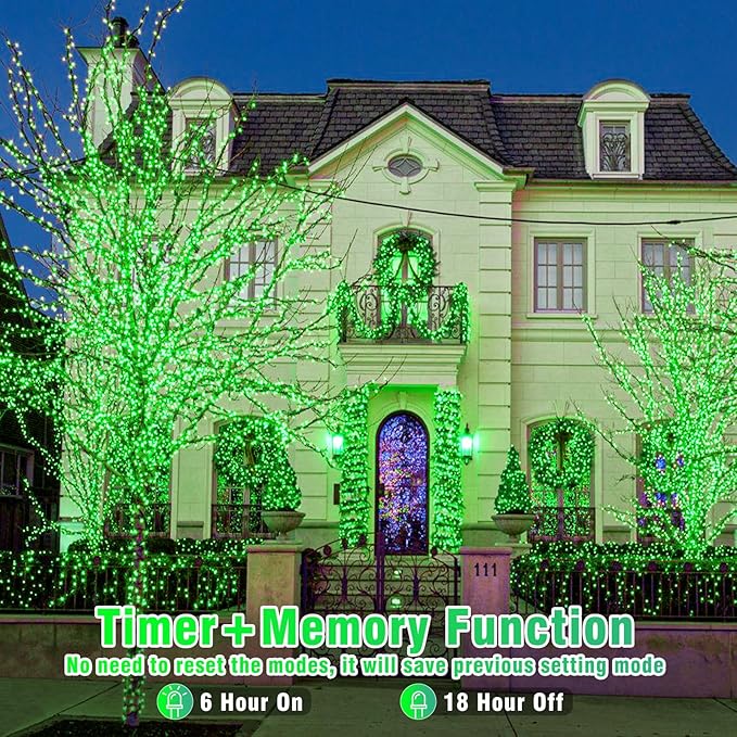 300 LED Green Lights Outdoor, 99ft Green String Lights for St Patricks Day Decor, Clear Wire 8 Modes Waterproof Plug in Green Christmas Lights with Timer Memory for Room Tree Party Decorations