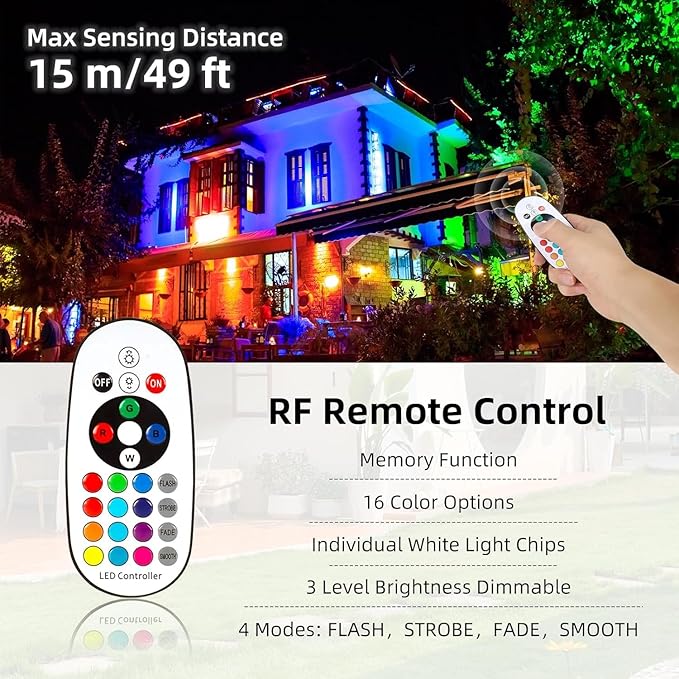Spotlights Outdoor LED Spot Lights for Yard, 12W RGB Color Changing Landscape Lighting 120V Waterproof Spotlight with Plug & Remote for House Garden Path Tree Patio Lawn Decoration (2 Pack