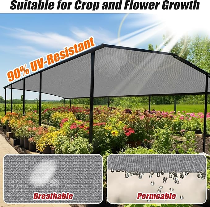Outdoor 90% Sun Shade Cloth with Grommets, 16 X 23 FT Pergola Shade Cover for Garden Patio Carport Kennel Swimming Pool, Light Grey (We Make Custom Size)