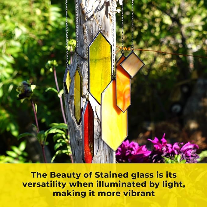 Sensory4U Stained Glass Suncatcher β Element Earth Tones Window Hanging Wall Art β Modern Design Home or Garden DΓ©cor β Unique Glass Suncatcher for Window, Porch, or Patio