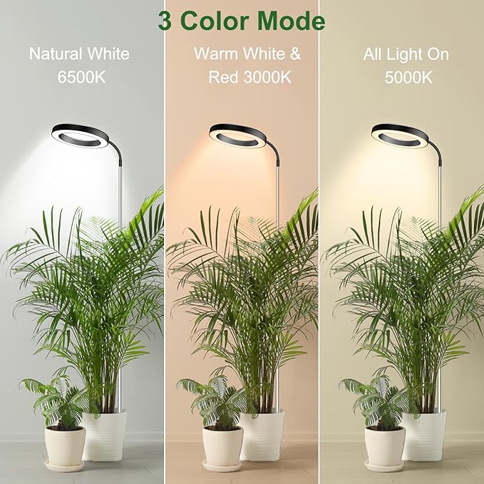 wolezek Grow Lights for Indoor Plants Full Spectrum, 80 LEDs 3 Colors Grow Light, 65in Large Plant Lights for Indoor Growing with 360ยฐGooseneck, 6/12/16H Timer, 5 Brightness, Height Adjustable, Black