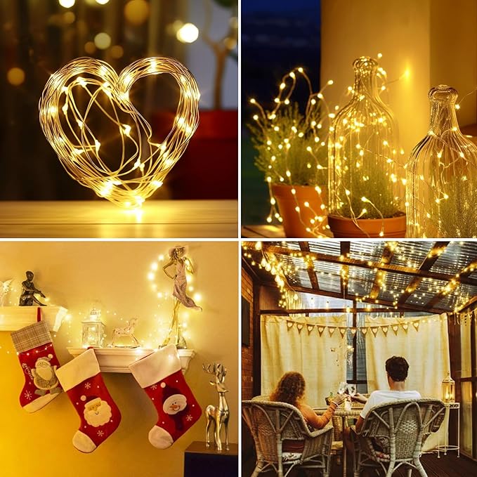 kolpop 6 Pack Solar Fairy Lights Outdoor, 32FT 80LED Solar Powered Twinkle Light Waterproof, 8 Mode Copper Wire Solar Tree Lighting for Outside Garden Yard Decorative (Warm White)