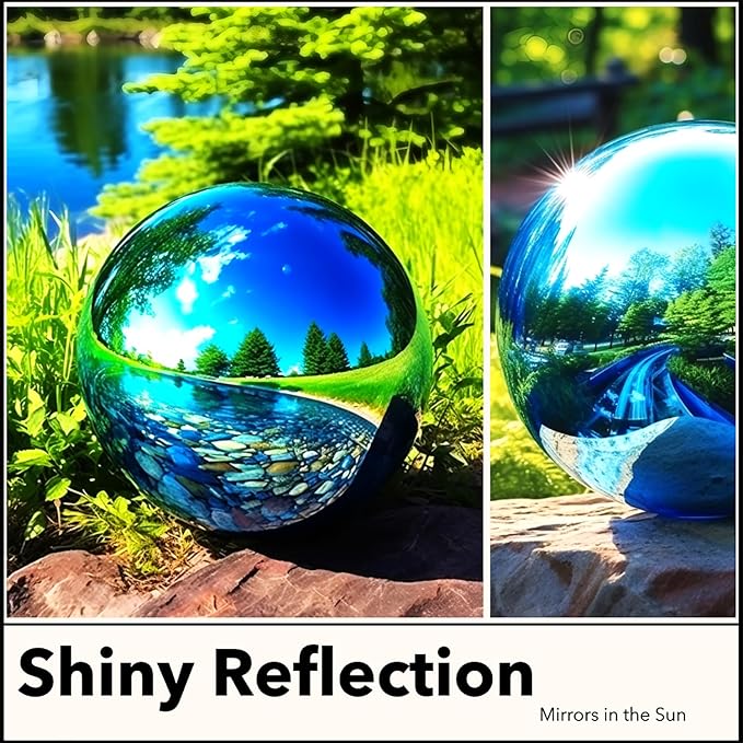 12 Inch Stainless Steel Gazing Globe,v2croft Hollow Ball Mirrored Surface Polished Shiny Sphere,Garden Stainless Steel Gazing Ball for Outdoor Lawn Pond Yard Ornament (Light Blue)