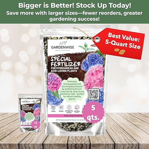 Slow Release Hydrangea Fertilizer with Iron & Sulfur – Indoor & Outdoor Soil Acidifier for Miracle Growth (4 qt)