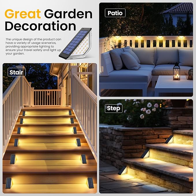 SOLPEX Solar Step Lights Outdoor,Solar Deck Lights for Outside,Two-Sided Stair Lights with 33 LEDs,Waterproof IP65 for Garden,Fence,Deck,Steps,Stair,Porch(2 Pack,Warm White)