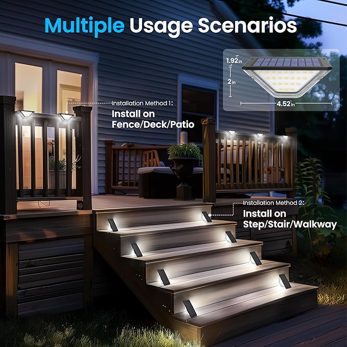 SOLPEX Solar Step Lights Outdoor,Solar Deck Lights for Outside,Two-Sided Stair Lights with 33 LEDs,Waterproof IP65 for Garden,Fence,Deck,Steps,Stair,Porch(16 Pack,Cold White)