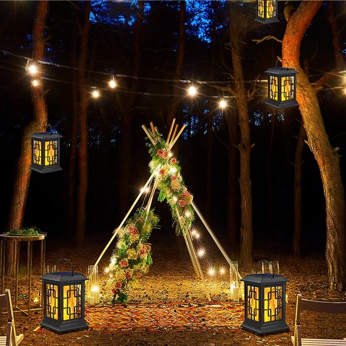 Solar Lanterns Outdoor Waterproof, Hanging Solar Lights for Outside Black Hanging Solar Powered Lantern Decorative for Garden Yard Patio, 2 Pack
