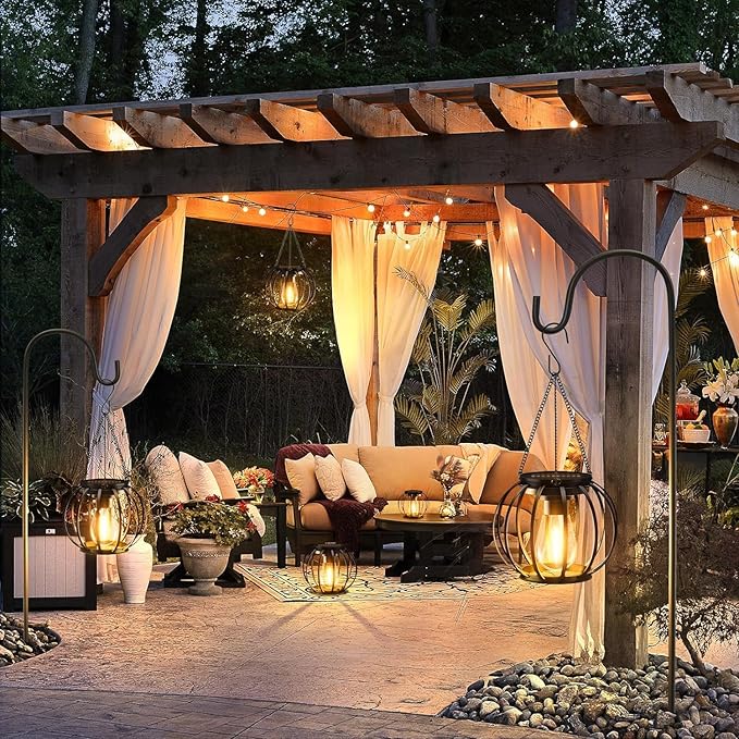 KOOPER Solar Lanterns Outdoor Lights, 4 Pack Upgraded Metal Solar Lantern Lights, Brighter Hanging Solar Lights Outdoor Waterproof, Auto On/Off Outdoor Solar Lights for Yard Garden Patio Pathway Decor