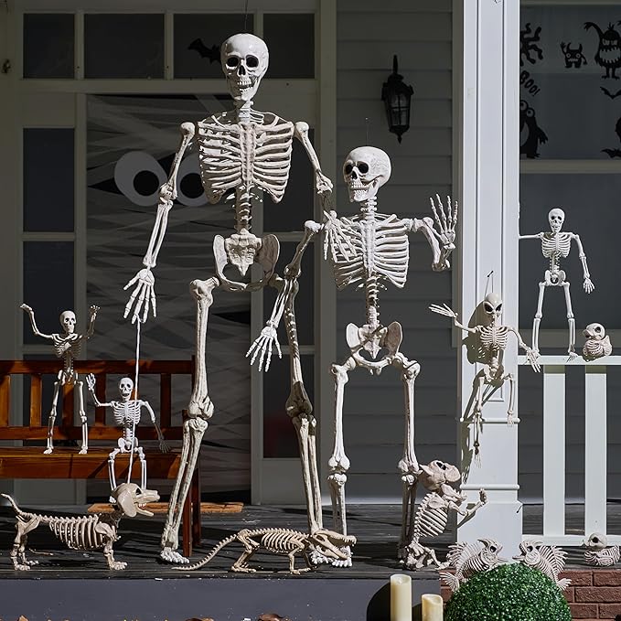 JOYIN 6.9 FT Halloween Skeleton Posable Plastic Full Body Realistic Human Bones with Movable Joints for Indoor Outdoor Halloween Props Spooky Scene Party Decorations(Yellow,No Screwdriver)