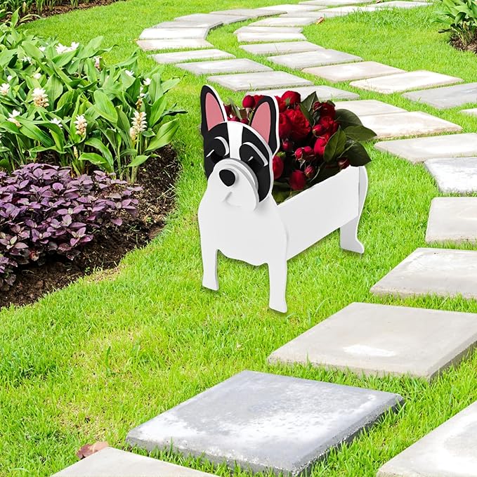 White French Bulldog Dog Planter Plant Pots,Cute Garden Dog Flower Planter,Dog Planters Birthday Gifts for Women,Office,Indoor/Outdoor Decor(9.45 * 6.3 * 13.35in)