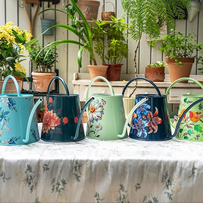 Berry&Bird House Plants Watering Can - Indoor&Outdoor 1/2 Gallon Stainless Steel Water Can with Long Spout Garden Decoration for Flower Bonsai Succulent Gardening Large Water Bottle (Bellis Perennis)