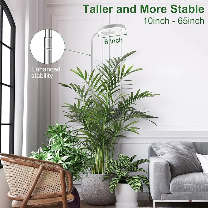 wolezek Grow Lights for Indoor Plants Full Spectrum, 80 LEDs 3 Colors Grow Light, 65in Large Plant Lights for Indoor Growing with 360ยฐGooseneck, 6/12/16H Timer, 5 Brightness, Height Adjustable, White