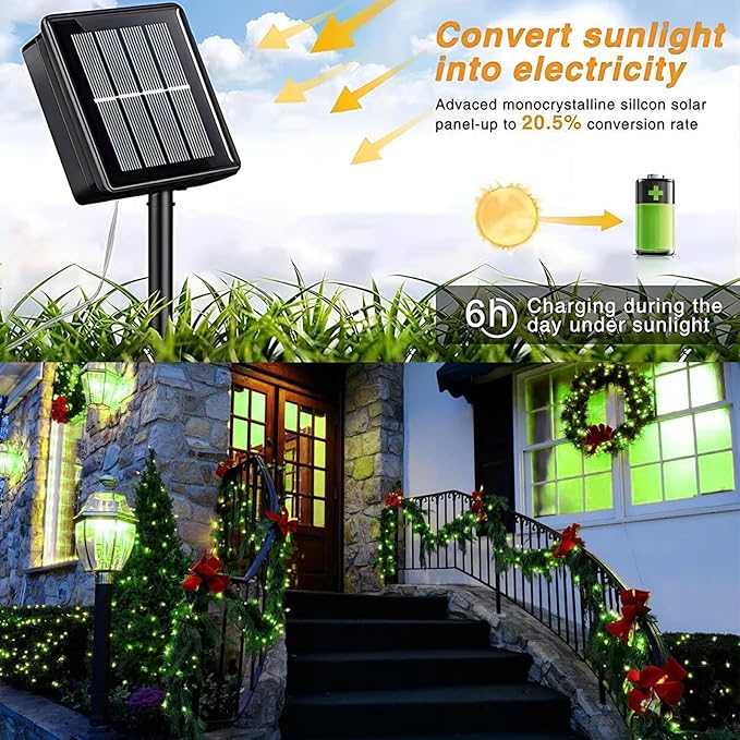 YEGUO 4 Pack Solar Fairy Lights Outdoor Waterproof, Green String Light Each 33ft 100 LED 8 Modes