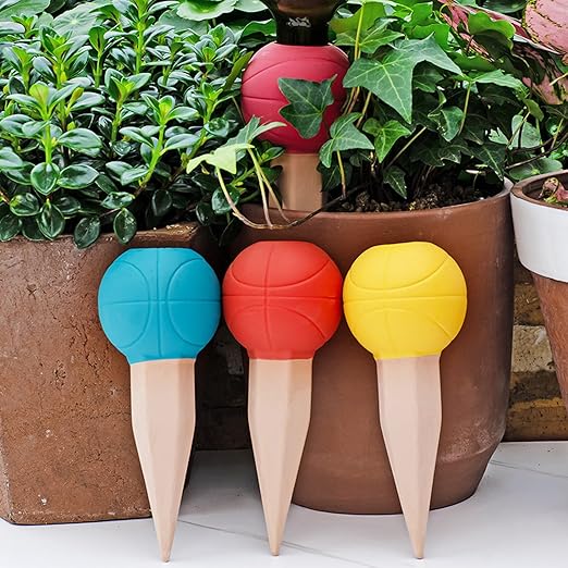 4 Pack Terracotta Watering Spikes, Vacation Self-Watering Planters Devices - Continuous Moisture with Slow Release Watering System - Perfect for Indoor Outdoor Plants (Basketball)