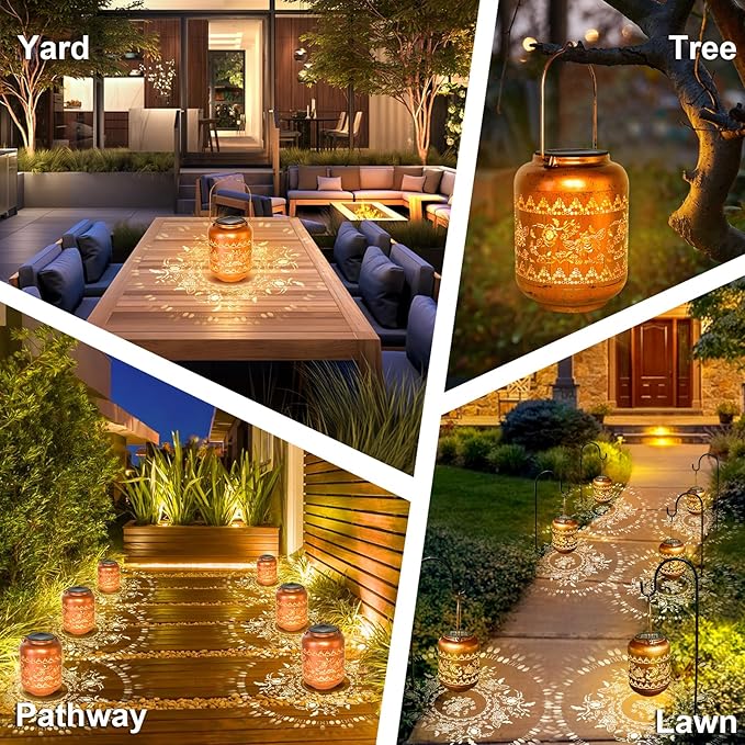 2Pack Bee Solar Lanterns Outdoor Hanging Waterproof Lanterns Garden Decor Christmas Gifts for Women Mom Grandma Metal Solar Lights Decoration Outside for Yard, Patio,Pathway Landscape