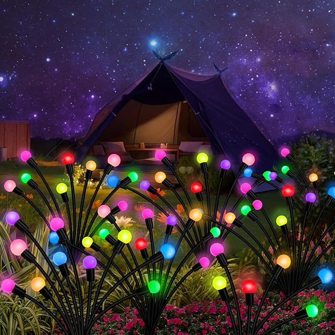 4 Pack 40 LED Solar Firefly Lights,2 Pack Multicolor+2 Pack Blue