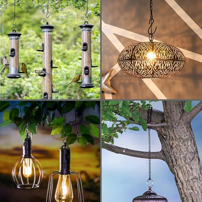 4 Pcs 20 Inch Stained Glass Window Hanging Chain with Suction Cup Hooks, Picture Hanging Chain Sunshine Catcher Black Metal Nickel Plating Stained Glass Window Panels Chains