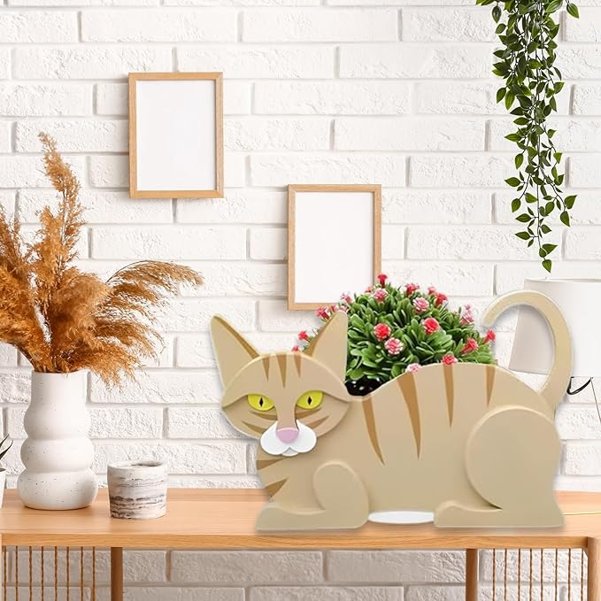 Yellow Cat Planter Plant Pots,Cute Garden Cat Flower Planter,Cat Planters Birthday Gifts for Women,Office,Indoor/Outdoor Decor(12.5 * 5.6 * 7.8in)