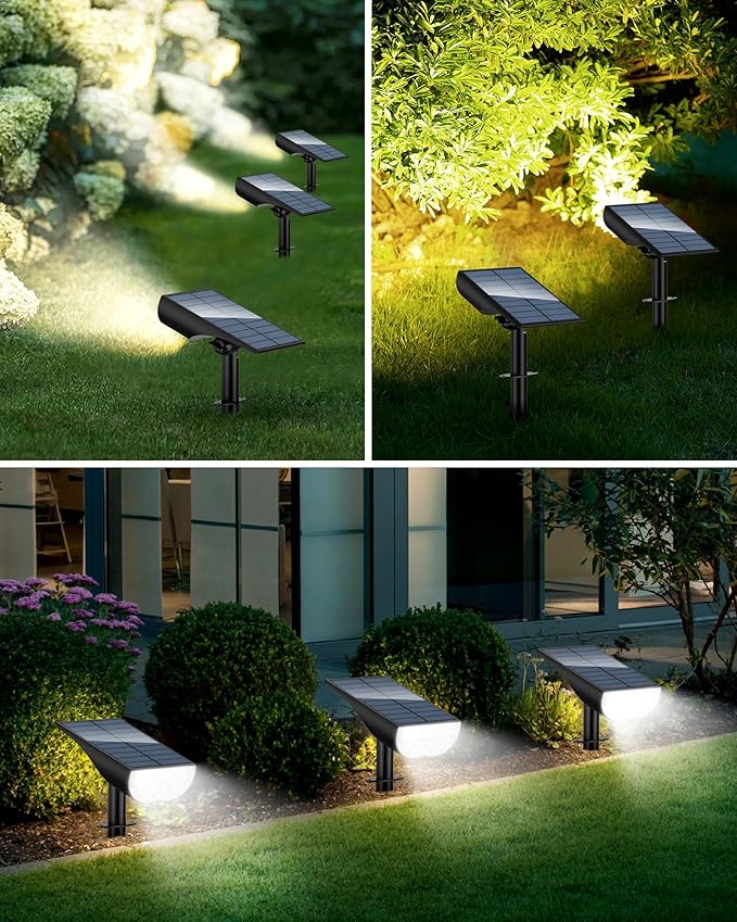 BAXIA TECHNOLOGY Solar Spot Lights Outdoor Waterproof, 3 Lighting Modes Solar Pathway Lights, Dusk to Dawn Spotlight for Yard Garden Landscape Driveway, Warm White, 6 Pack