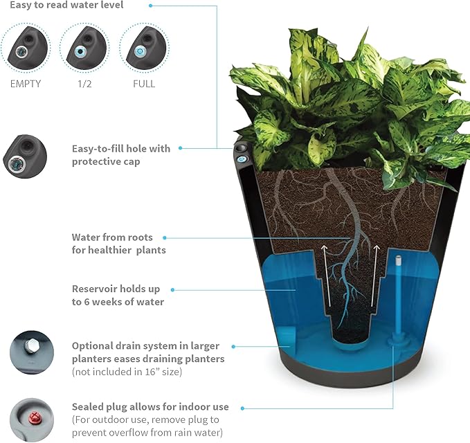 Crescent Garden Dot TruDrop Indoor/Outdoor Planter, Self-Watering Plant Pot, 26 Inches, (Mocha)