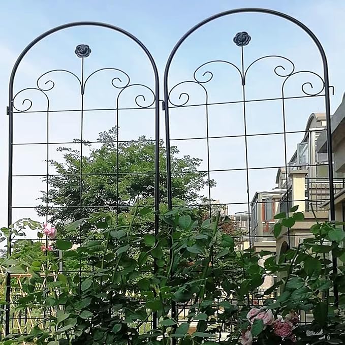 2 Pack Metal Garden Trellis 86.7" H Garden Fence Rustproof Trellis for Climbing Plants Support Roses Flower Outdoor Lawn Black