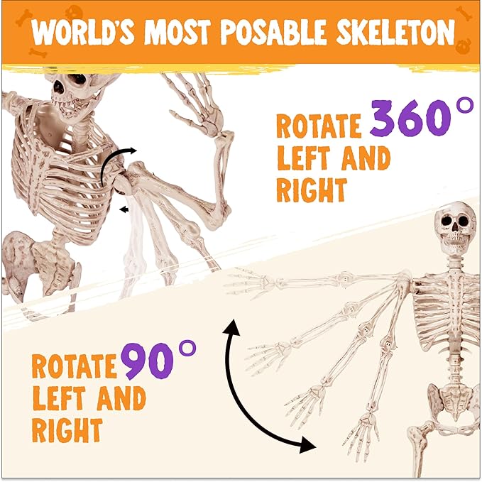 JOYIN 6.9 FT Halloween Skeleton Posable Plastic Full Body Realistic Human Bones with Movable Joints for Indoor Outdoor Halloween Props Spooky Scene Party Decorations(Yellow,No Screwdriver)