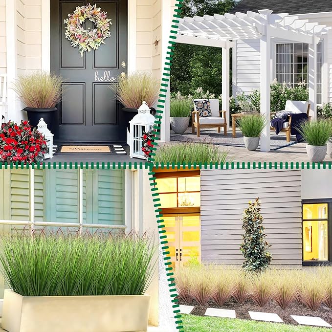 100Pcs Artificial Grass Plants Faux Shrubs Wheat Grass Fake Tall Grass Plants for Outdoor Decor Greenery Stems Weed for Room Indoor Home Decor(Green Red Tail