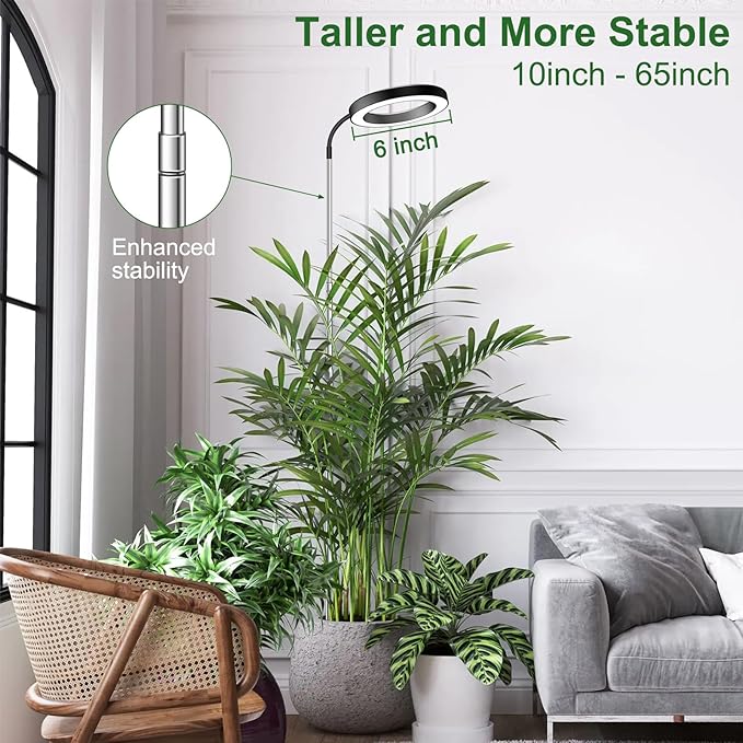 wolezek Grow Lights for Indoor Plants Full Spectrum, 80 LEDs 3 Colors Grow Light, 65in Large Plant Lights for Indoor Growing with 360ยฐGooseneck, 6/12/16H Timer, 5 Brightness, Height Adjustable, Black