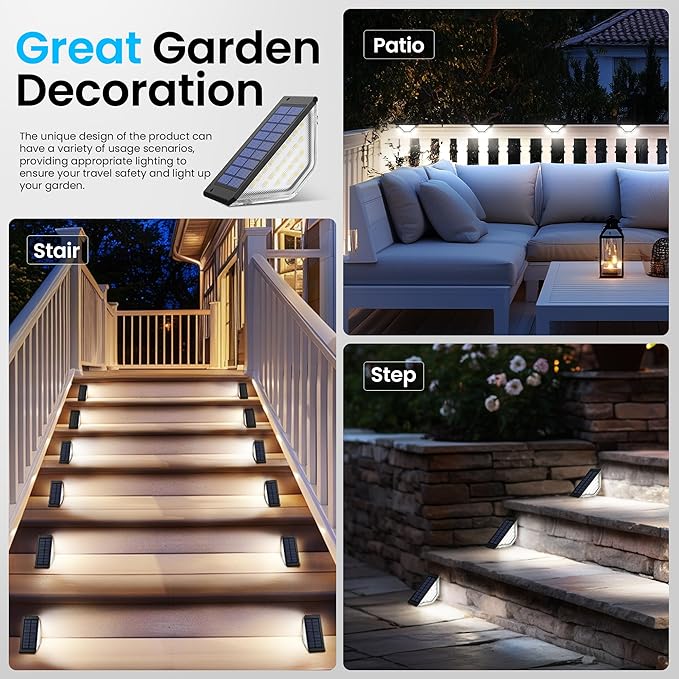 SOLPEX Solar Step Lights Outdoor,Solar Deck Lights for Outside,Two-Sided Stair Lights with 33 LEDs,Waterproof IP65 for Garden,Fence,Deck,Steps,Stair,Porch(10 Pack,Cold White)