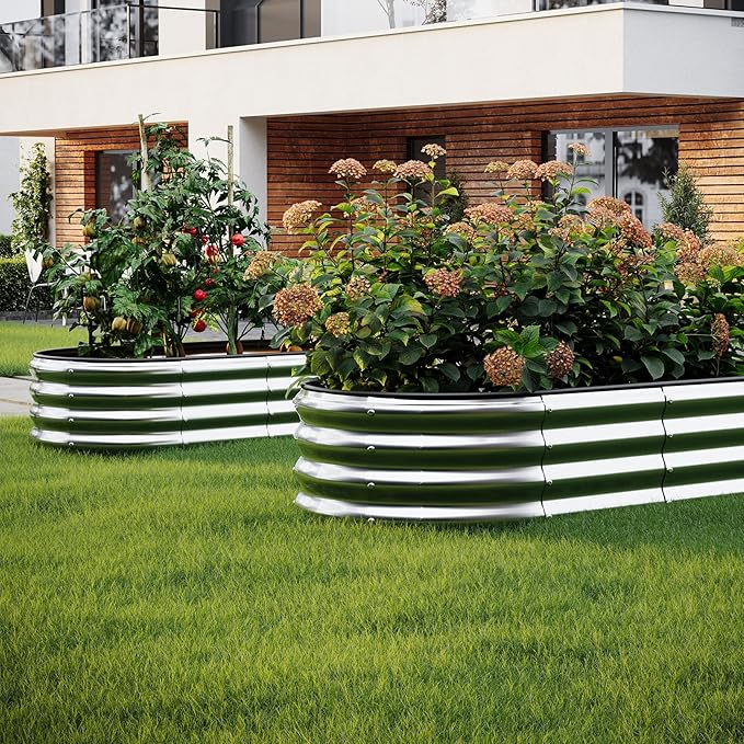 Galvanized Metal Planter Raised Garden Bed Kit for Gardening Outdoor 2x2x1ft Round Galvanized Steel Fire Pit,Steel Fire Pit Silver for Backyard, Camping, Bonfire