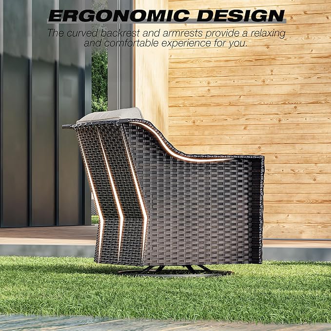 Joyside Wicker Patio Furniture Sets, 8 Pieces Upgraded Large Size Outdoor Furniture with Swivel Rocking Patio Chairs, Patio Dining Chair, 3-Seat Sofa, Outdoor Ottoman, Thick Cushions, Wide Armrest