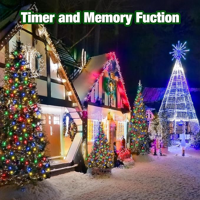 Christmas Light 500 LEDs 172ft Green Cable Wire Fairy String Twinkle Lights Plug in 12 Modes for Xmas Tree, Party, Indoor,Outdoor, Garden, Wedding, Home Decoration (Multi Color)